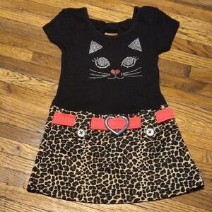 Leopard Print Kids Dress with Black Top and Pink Accents